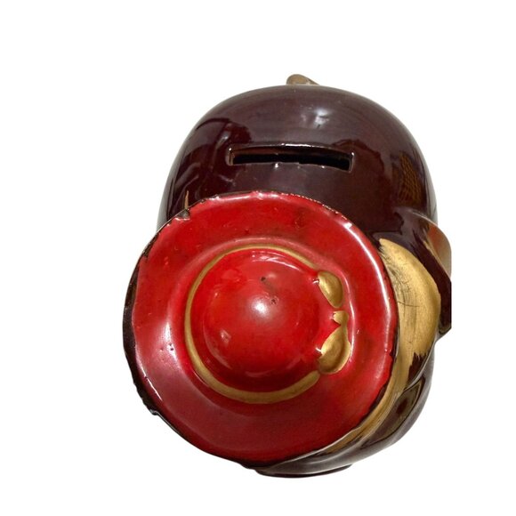 Vintage Ceramic Glossy Brown Piggy Bank Hat Coin Slot Stopper Decorative Japan - Picture 2 of 8